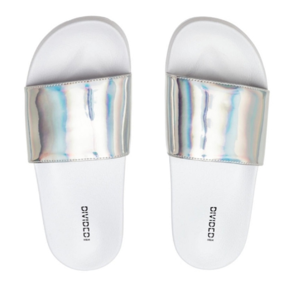 H&M Iridescent and White Slides